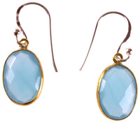 Cargar imagen en el visor de la galería, Silberohrringe vergoldet oval Stein Calcit hellblau facettiert 925 Sterling Silber Ohrringe - chic - net.de
