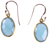 Cargar imagen en el visor de la galería, Silberohrringe vergoldet oval Stein Calcit hellblau facettiert 925 Sterling Silber Ohrringe - chic - net.de
