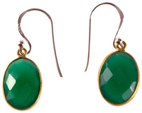 Cargar imagen en el visor de la galería, Silberohrringe vergoldet oval Stein Onyx grün facettiert 925 Sterling Silber Ohrringe - chic - net.de
