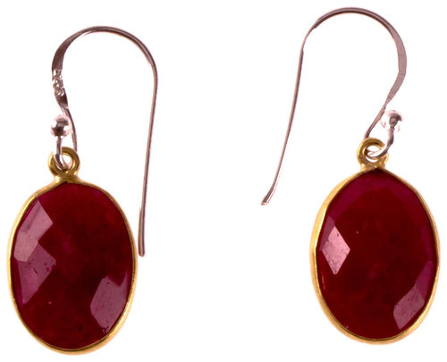Silberohrringe vergoldet oval Stein Rubin rot facettiert 925 Sterling Silber Ohrringe - chic - net.de