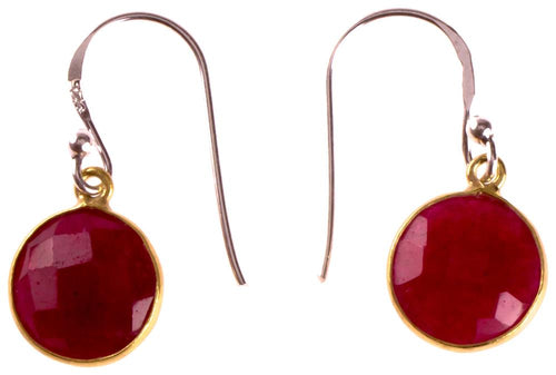 Silberohrringe vergoldet rund Stein Rubin rot facettiert 925 Sterling Silber Ohrringe - chic - net.de