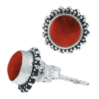 Load image into Gallery viewer, Silberohrstecker Karneol rund 8 mm Punkte Spitzen Rand 925er Sterling Silber - chic - net.de
