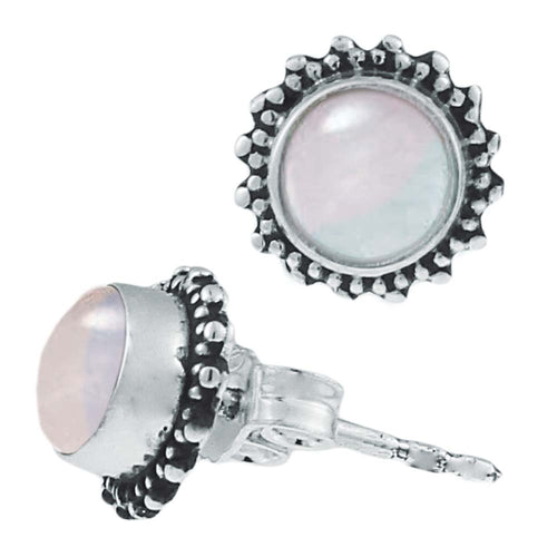 Silberohrstecker Mondstein rund 8 mm Punkte Spitzen Rand 925er Sterling Silber - chic - net.de