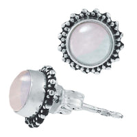 Load image into Gallery viewer, Silberohrstecker Mondstein rund 8 mm Punkte Spitzen Rand 925er Sterling Silber - chic - net.de
