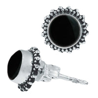 Load image into Gallery viewer, Silberohrstecker Onyx rund 8 mm Punkte Spitzen Rand 925er Sterling Silber - chic - net.de
