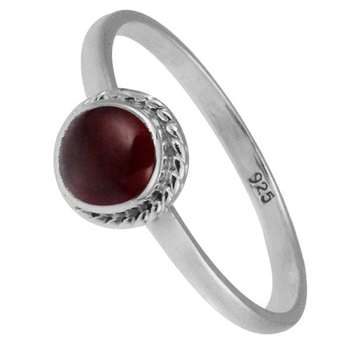 Silberring Granat rot 5 mm rund Zopf Rand 925er Sterling Silber Stein Ringe Schmuck - chic - net.de