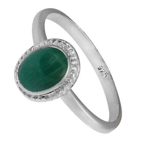 Silberring Malachit 8 mm grün oval Zopf Rand 925er Sterling Silber Stein Ringe Schmuck - chic - net.de