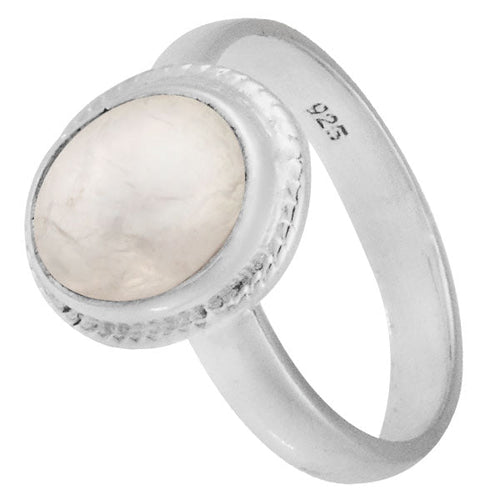 Silberring Mondstein 10 mm weiß oval Zopf Rand 925er Sterling Silber Stein Ringe Schmuck - chic - net.de