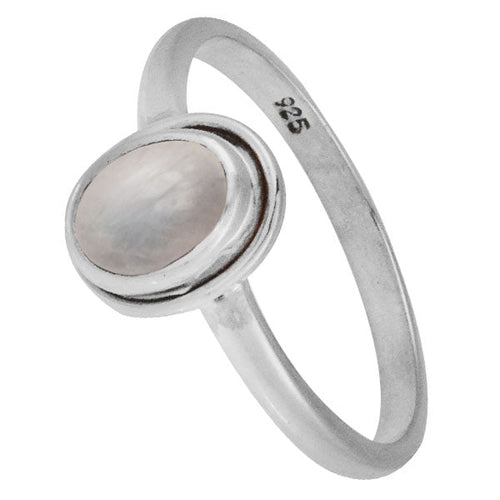 Silberring Mondstein weiß 7 mm oval Stein Rand 925er Sterling Silber Ringe Schmuck - chic - net.de