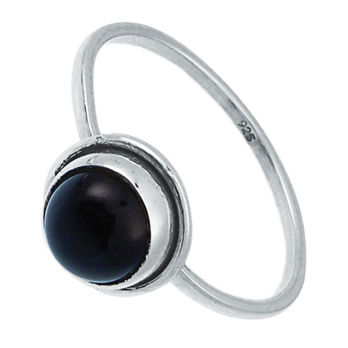 Silberring Onyx schwarz 6 mm rund Rand 925er Sterling Silber Stein Ringe Schmuck - chic - net.de