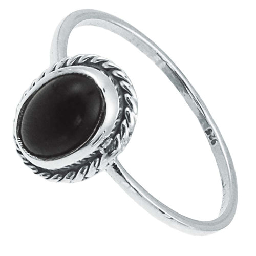 Silberring Onyx schwarz 8 mm oval Zopf Rand 925er Sterling Silber Stein Ringe Schmuck - chic - net.de