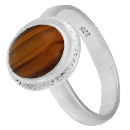 Silberring Tigerauge 10 mm braun oval Zopf Rand 925er Sterling Silber Stein Ringe Schmuck - chic - net.de