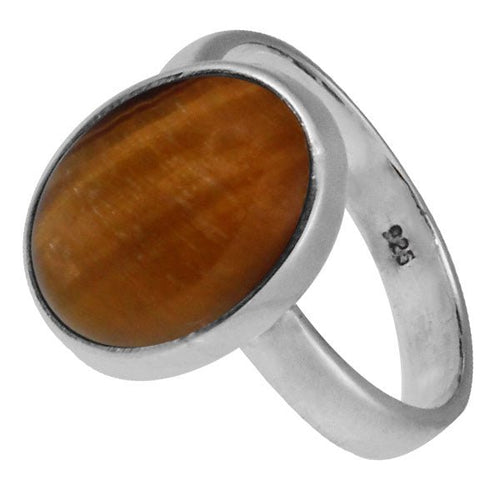 Silberring Tigerauge 14 mm braun oval eingefasst 925er Sterling Silber Stein Ringe Schmuck - chic - net.de