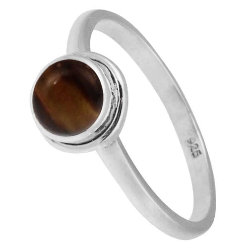 Silberring Tigerauge 6 mm braun rund Rand 925er Sterling Silber Stein Ringe Schmuck - chic - net.de