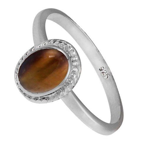 Silberring Tigerauge 8 mm braun oval Zopf Rand 925er Sterling Silber Stein Ringe Schmuck - chic - net.de