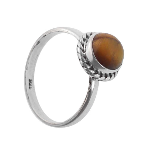 Silberring Tigerauge braun gemasert 8mm rund Seil - Rand - chic - net.de