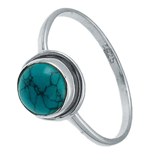 Silberring Türkis 6 mm rund Rand 925er Sterling Silber Stein Ringe Schmuck - chic - net.de