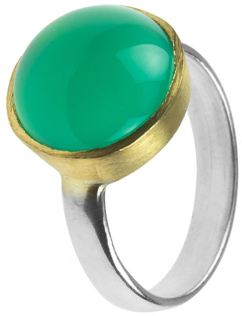 Silberring vergoldet grün Onyx rund gewölbt Stein 925er Sterling Silber gold Ringe Ring - chic - net.de