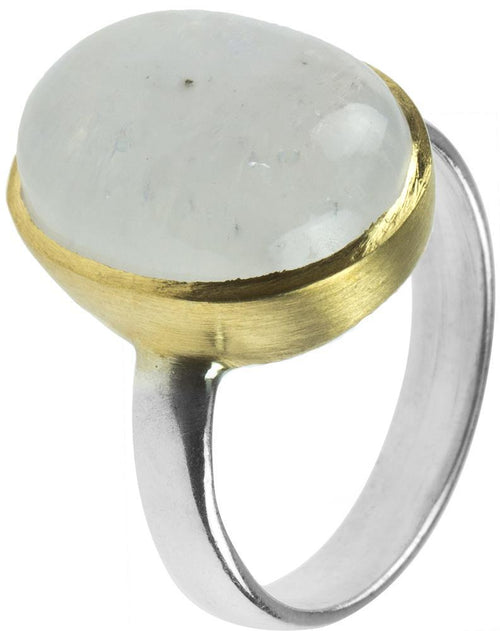 Silberring vergoldet weiß Mondstein oval gewölbt Stein 925er Sterling Silber gold Ringe Ring - chic - net.de