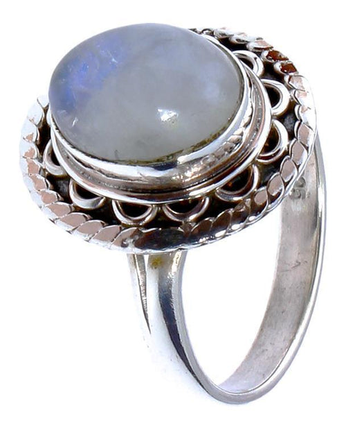 Silberringe Mondstein Stein Bögen Seile Punkte oval weiß breit 925er Sterling Silber Ringe Schmuck - chic - net.de