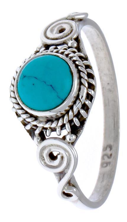 Silberringe Türkis Stein Seile Spiralbögen Kreise rund schmal 925er Sterling Silber Ringe Schmuck - chic - net.de