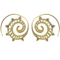 Load image into Gallery viewer, Spiralen Ohrringe Dreiecke Kreise Muschel Messing Brass antik golden nickelfrei Tribal Piercing - chic - net.de
