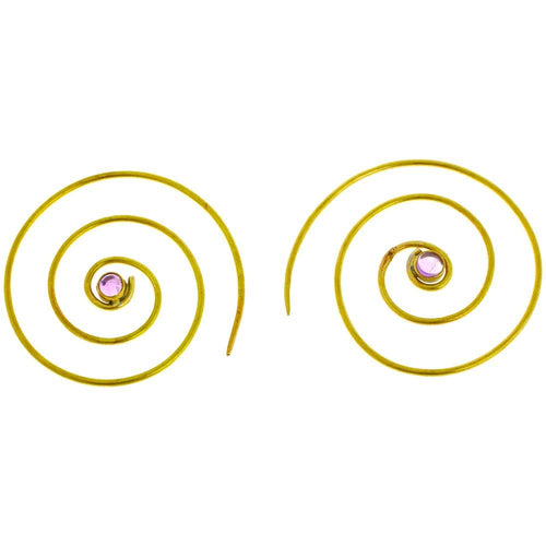 Spiralen Ohrringe dünn Amethyst rund Messing antik golden nickelfrei Piercing Tribal Brass Schmuck - chic - net.de