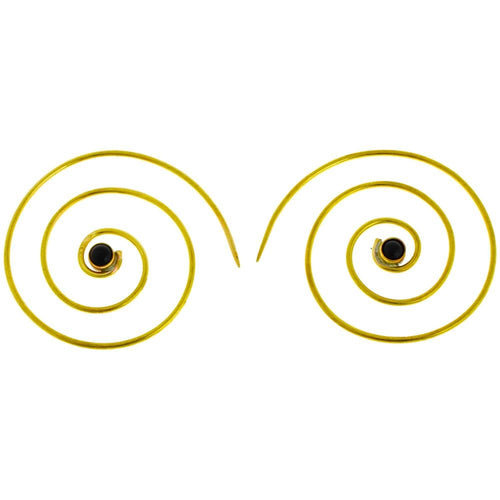 Spiralen Ohrringe dünn Onyx rund Messing antik golden nickelfrei Piercing Tribal Brass Schmuck - chic - net.de