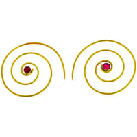 Cargar imagen en el visor de la galería, Spiralen Ohrringe dünn Rubin facettiert rund Messing antik golden nickelfrei Piercing Tribal Schmuck - chic - net.de
