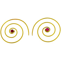 Cargar imagen en el visor de la galería, Spiralen Ohrringe dünn Rubin facettiert rund Messing antik golden nickelfrei Piercing Tribal Schmuck - chic - net.de
