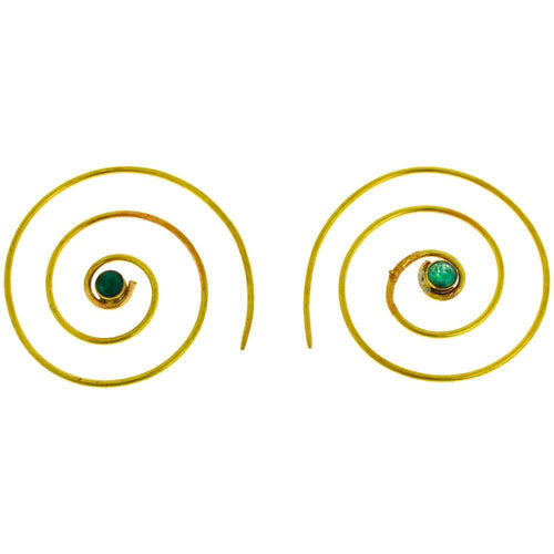 Spiralen Ohrringe dünn Türkis rund Messing antik golden nickelfrei Piercing Tribal Schmuck Brass - chic - net.de