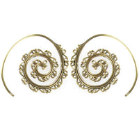 Load image into Gallery viewer, Spiralen Ohrringe liegend Kerbe Messing Brass antik golden nickelfrei Tribal Piercing Schmuck - chic - net.de
