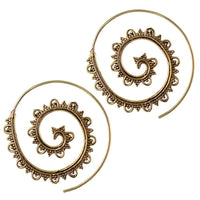 Cargar imagen en el visor de la galería, Spiralen Ohrringe Punkte Pyramiden Bögen Rille Messing antik golden Piercing Tribal - chic - net.de
