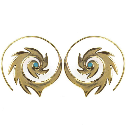 Spiralen Ohrringe Türkis Flammen Messing antik golden nickelfrei Piercing Tribal Brass Schmuck - chic - net.de