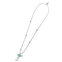 Load image into Gallery viewer, Stoffband Kette schwarz goldfarben Brass oxidiert Vogel Stein blau grün - chic - net.de
