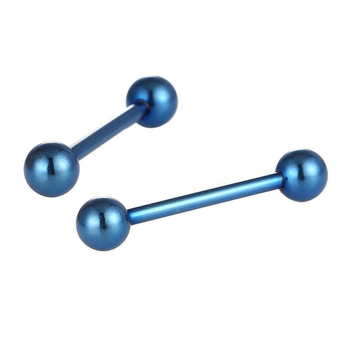 Straight Barbell Piercing Basic groß aus Edelstahl blau glänzend Kugeln Länge: 25 mm - chic - net.de