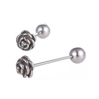 Cargar imagen en el visor de la galería, Straight Barbell Piercing Rosenblüte aus Edelstahl silberfarben Kugel - chic - net.de

