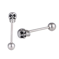 Load image into Gallery viewer, Straight Barbell Piercing Totenkopf schwarze Augen aus Edelstahl silberfarben Kugel - chic - net.de

