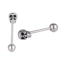Load image into Gallery viewer, Straight Barbell Piercing Totenkopf schwarze Augen aus Edelstahl silberfarben Kugel - chic - net.de
