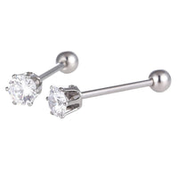 Load image into Gallery viewer, Straight Barbell Piercing Zirkonia Stein weiß aus Edelstahl silberfarben Kugel - chic - net.de
