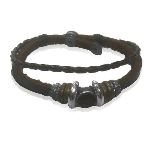 Surfer Lederarmband geflochten Kristall schwarz rund Band Brass verstellbar Leder Ringe nickelfrei - chic - net.de
