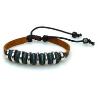 Load image into Gallery viewer, Surfer Lederarmband Scheiben grün silber braun Band Brass Holz verstellbar Leder nickelfrei - chic - net.de
