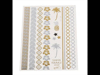 Cargar imagen en el visor de la galería, Tattoo golden silbern Streifen Armband Sommer Blumen Palmen Wellen 15 Motive 1 Bogen - chic - net.de
