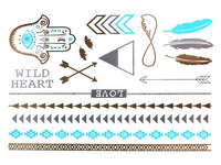 Cargar imagen en el visor de la galería, Tattoo golden silbern temporär Motivbogen Klebetattoos blau Khamsa Schmuck Tattoos - chic - net.de
