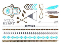 Cargar imagen en el visor de la galería, Tattoo golden silbern temporär Motivbogen Klebetattoos blau Khamsa Schmuck Tattoos - chic - net.de
