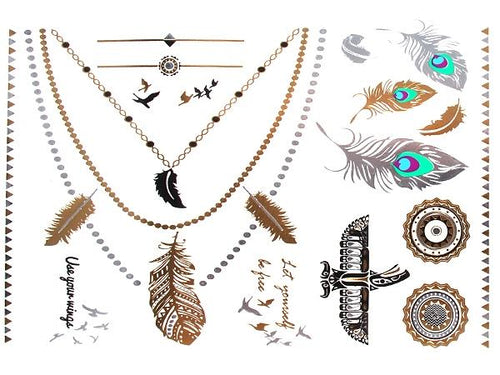 Tattoo golden silbern temporär Motivbogen Klebetattoos bunt Vögel Federn Schmuck Tattoos - chic - net.de