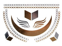 Cargar imagen en el visor de la galería, Tattoo golden silbern temporär Motivbogen Klebetattoos Flügel Reif Schmuck Tattoos - chic - net.de
