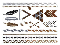 Cargar imagen en el visor de la galería, Tattoo golden silbern temporär Motivbogen Klebetattoos Herzen Federn Schmuck Tattoos - chic - net.de

