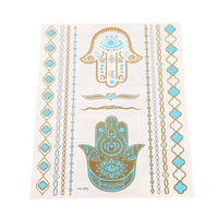 Cargar imagen en el visor de la galería, Tattoo golden silbern Türkis Armband Streifen Muster Fatima Khamsa Hand 12 Motive 1 Bogen - chic - net.de
