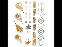 Load image into Gallery viewer, Tattoo Motivbogen golden silbern temporär Pfau Feder Muster Klebetattoos Schmuck Tattoos - chic - net.de
